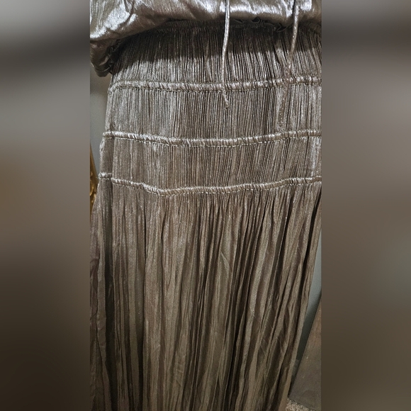 Anthropologie CURRENT AIR Silver Metallic Drop Waist Maxi Dress. Size L NWT - Picture 7 of 10